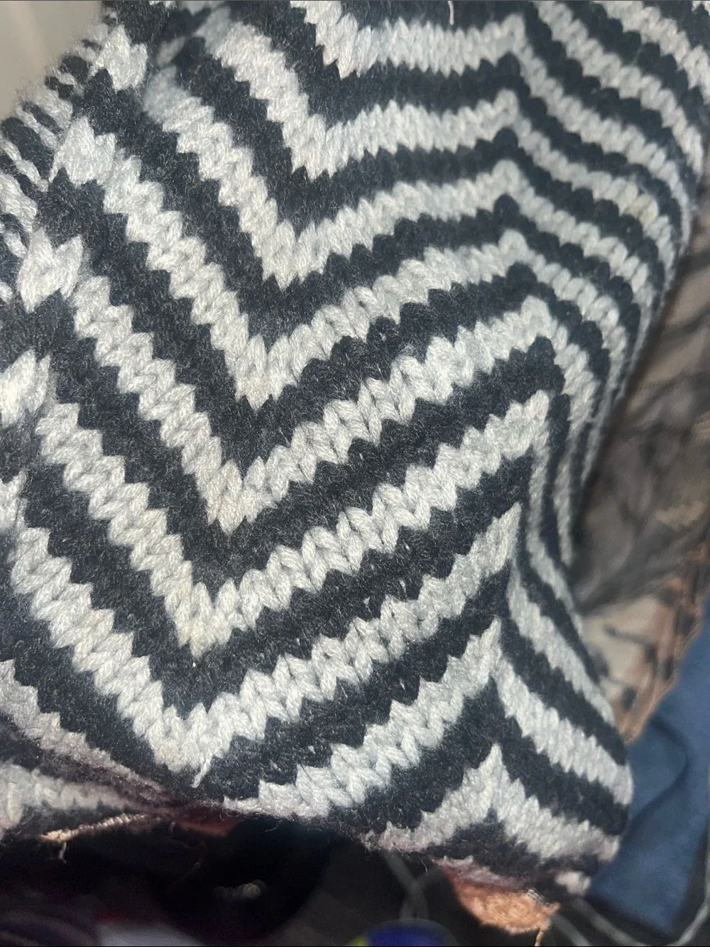 Neutral Black and Tan Patterned Infinity Scarf -S196